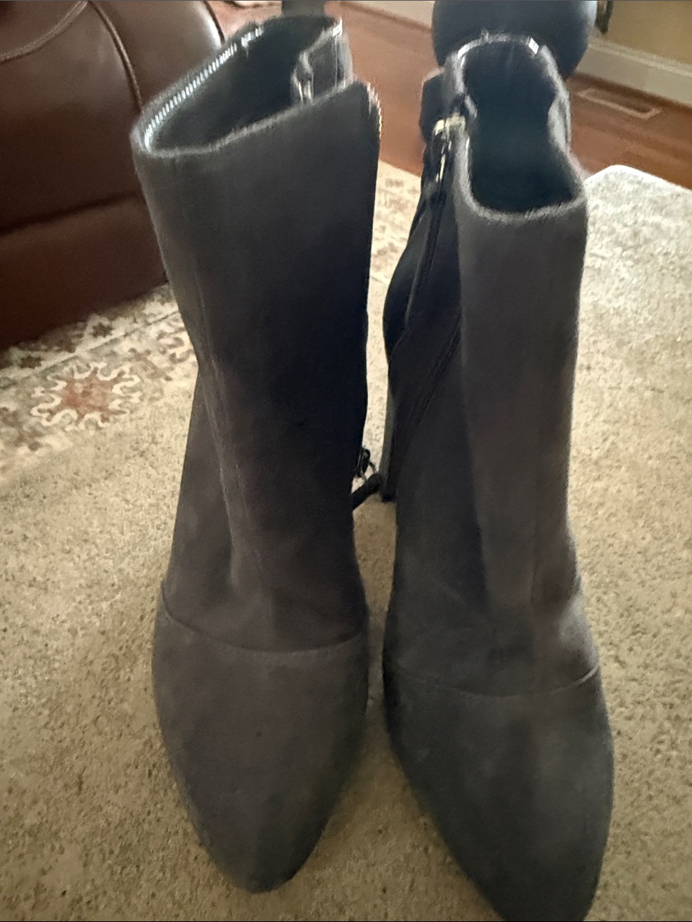 White House Black Market Charcoal Suede Pointed Ankle Booties